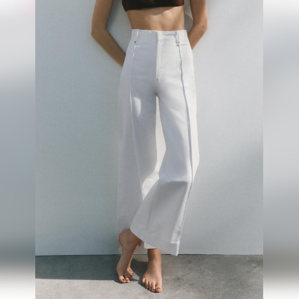 Never Worn Zara ZW Collection White Wide-Leg High-Waist Jeans US 0